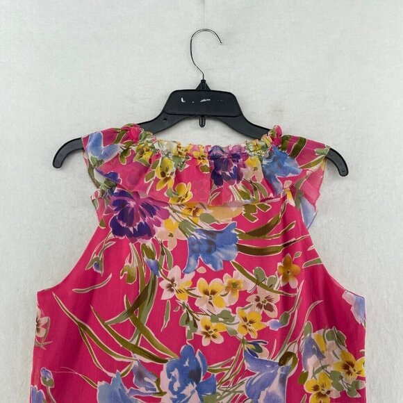 Spense Blouse Women's Sz L Pink Floral Ruffle Pleated Round Neck Regular Fit - Picture 7 of 12